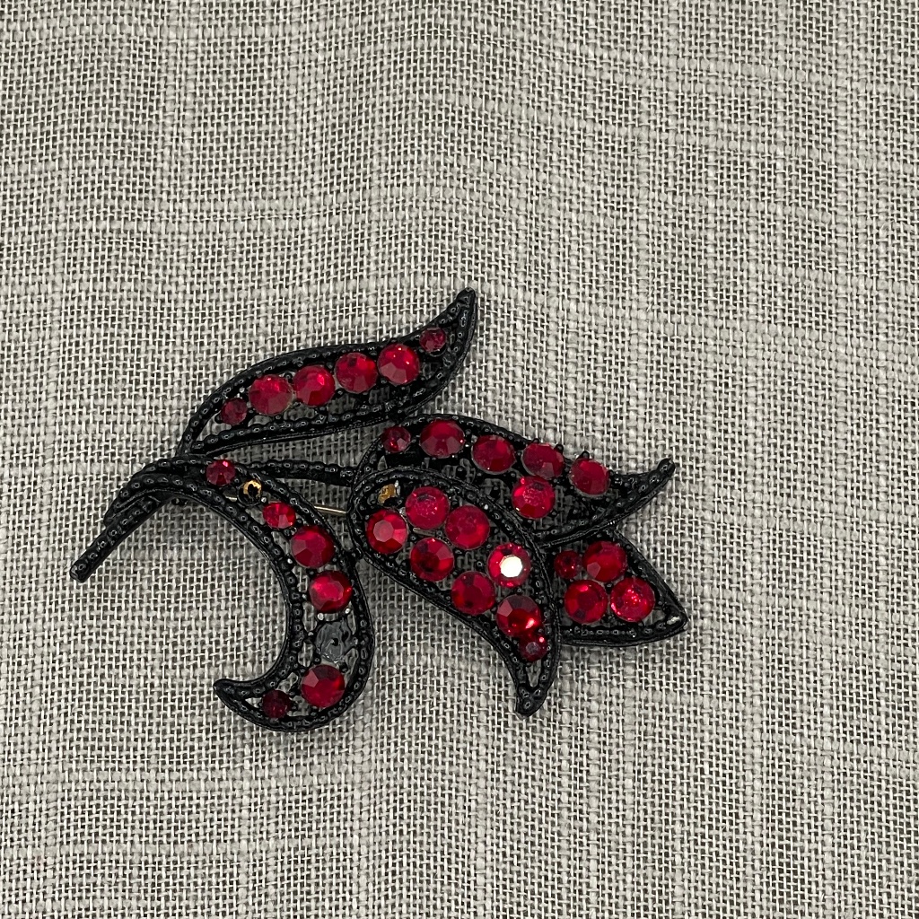 Weiss Signed Vintage Brooch Pin Flower Red Rhinestone Flower Tulip 31$